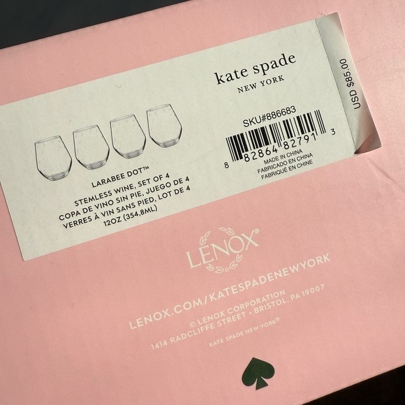 NIB kate spade Lenox Collab Larabee Dot Crystal Stemless 12oz Wine Glass (Set 4) - Picture 4 of 7